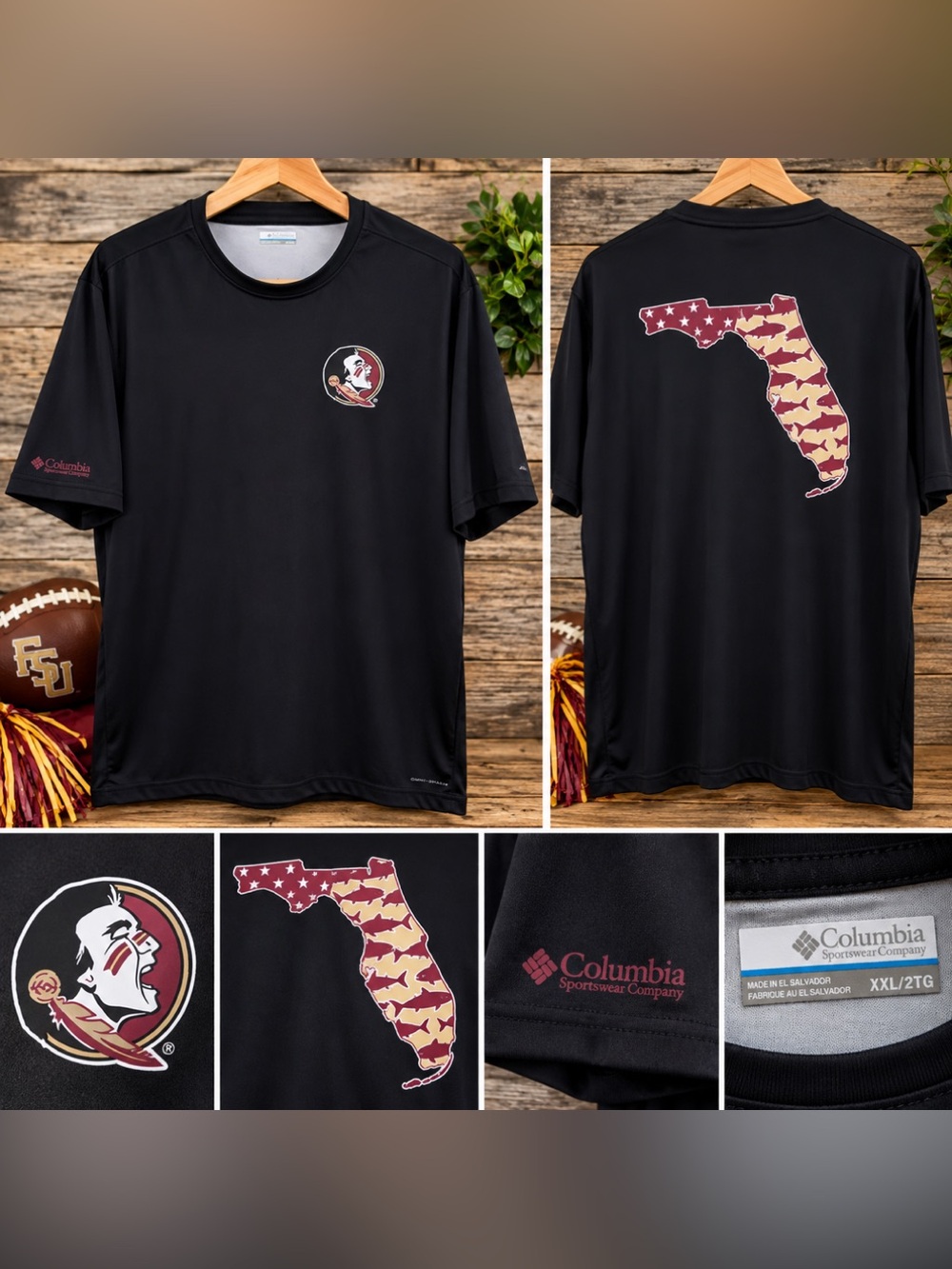 Columbia Florida State Seminoles FSU Men’s XXL Performance Shirt Fishing Black